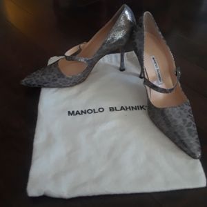 Manolo Blahnik Metallic Leopard Mary Jane Shoes